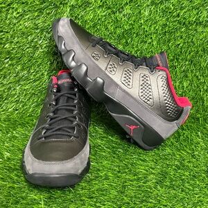Mens Nike Air Jordan 9 Low Golf Cleats Charcoal Black True Red - FJ5934-002